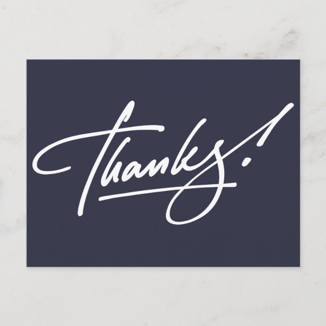 Modernes Script Navy Blue Dankeschön Card Postkarte (Vorderseite)