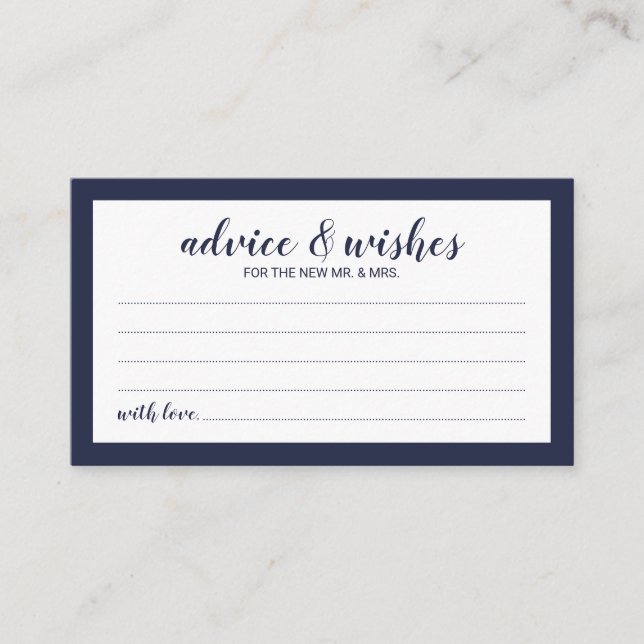 Modernes Script Navy Blue Wedding Advice und Wünsc Hinweiskarte (Vorderseite)