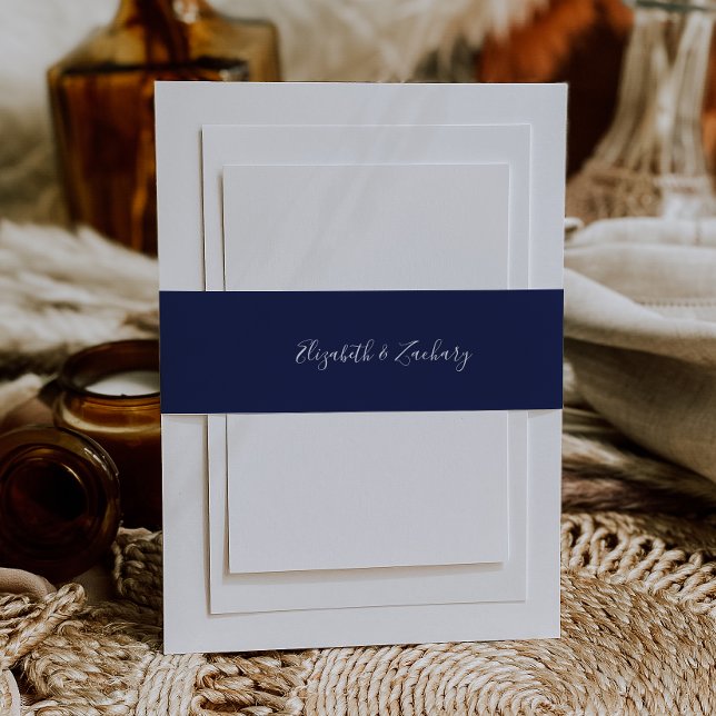 Modernes Script Navy Blue Wedding Einladungsbanderole (Von Creator hochgeladen)