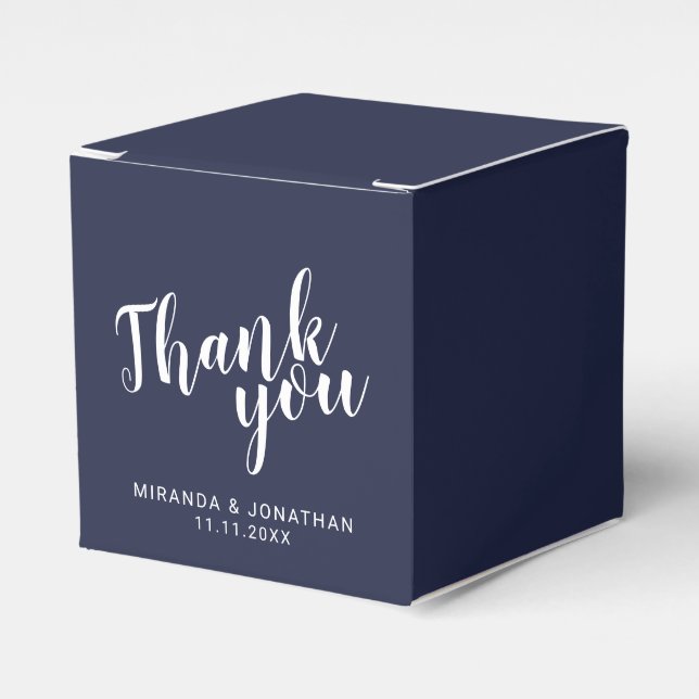 Modernes Script Navy Blue Wedding Geschenkschachtel (Vorderseite)