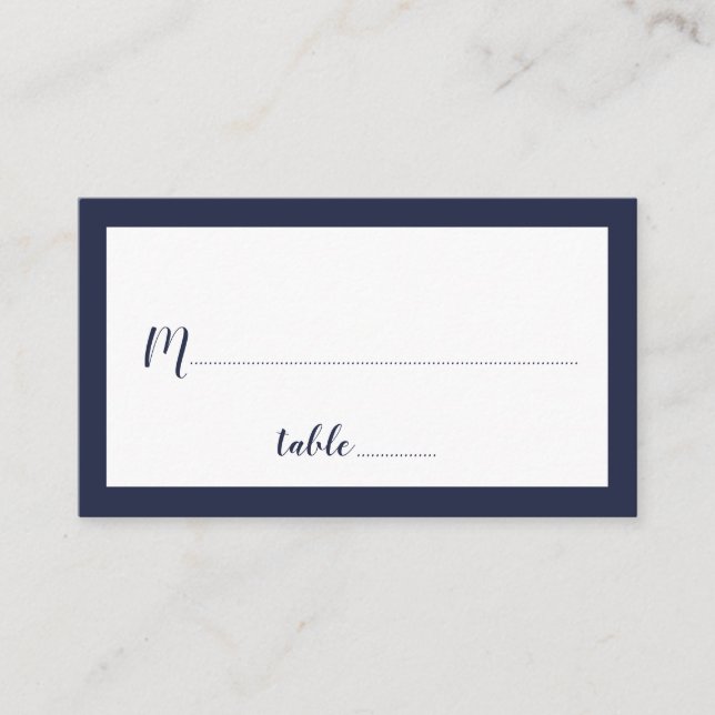 Modernes Script Navy Blue Wedding Platzkarte (Vorderseite)