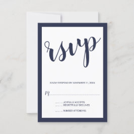 Modernes Script Navy Blue Wedding RSVP Karte