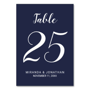 Modernes Script Navy Blue Wedding Tischnummer