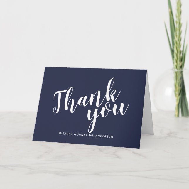 Modernes Script Navy Blue Wedding Vielen Dank Dankeskarte (Vorderseite)