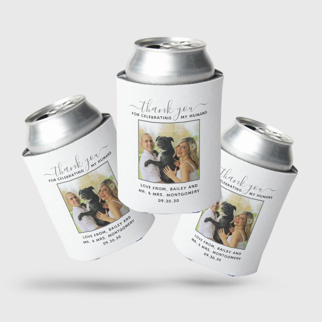 Modernes Script Personalisiert Pet Wedding Foto Dosenkühler (Von Creator hochgeladen)