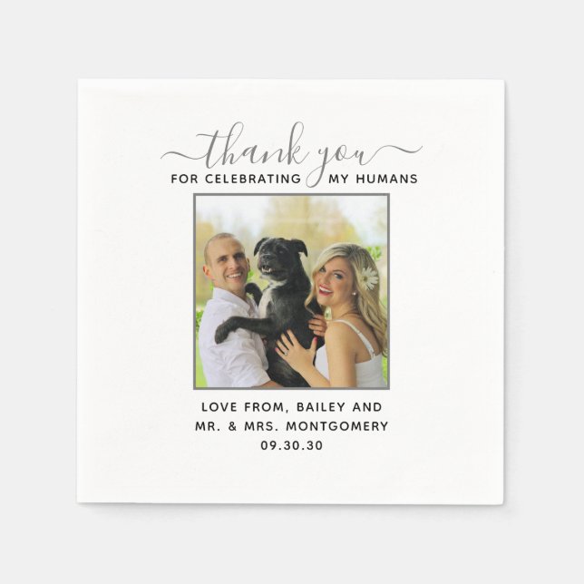 Modernes Script Personalisiert Pet Wedding Foto Serviette (Vorderseite)