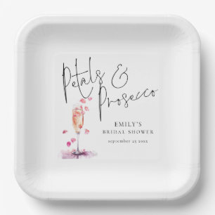 Modernes Script-Petals und Prosecco-Brautparty Pappteller