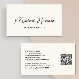 Modernes Script QR Code Beruflich Creme Visitenkarte