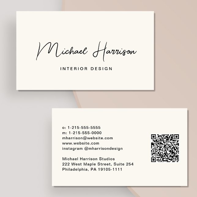 Modernes Script QR Code Beruflich Creme Visitenkarte (Von Creator hochgeladen)