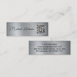 Modernes Script QR Code Beruflich Silver Mini Visitenkarte