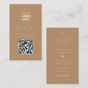 Modernes Script QR Code Brown Order Vielen Dank Visitenkarte