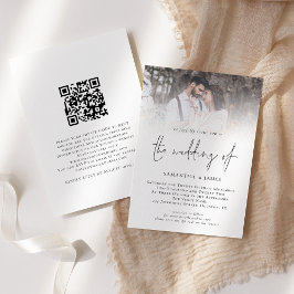 Modernes Script QR Code Foto Hochzeit Einladung