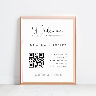 Modernes Script QR Code Hochzeitsprogramm Begrüßun Poster