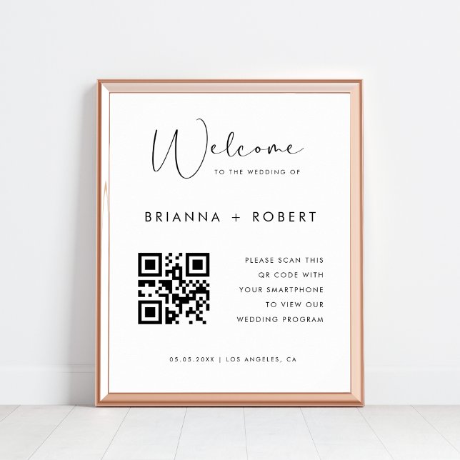 Modernes Script QR Code Hochzeitsprogramm Begrüßun Poster (Von Creator hochgeladen)