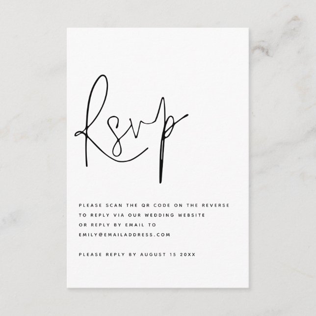 Modernes Script QR Code Wedding RSVP Einladung (Vorderseite)