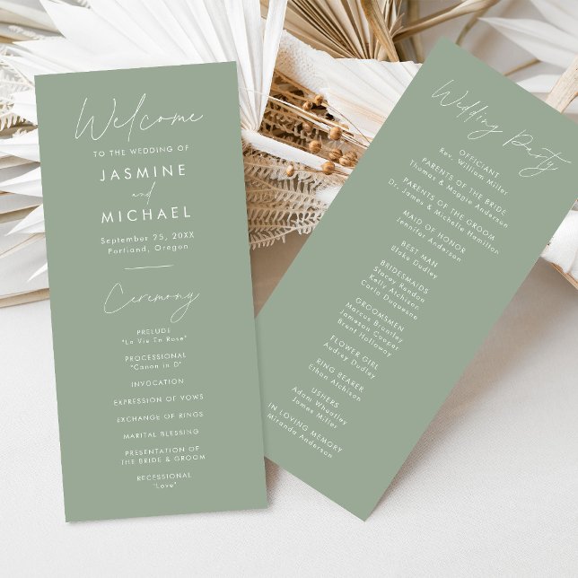 Modernes Script Sage Green Wedding Programm (Von Creator hochgeladen)