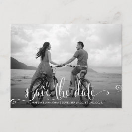 Modernes Script Save the Date Foto Postcard Ankündigungspostkarte