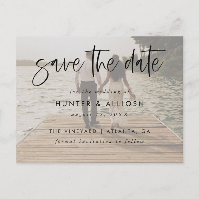 Modernes Script Save the Date PostCard Postkarte (Vorderseite)