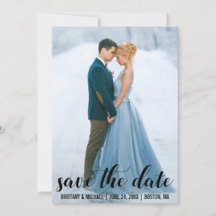 Modernes Script Save the Date Verlobung Foto BL Einladung