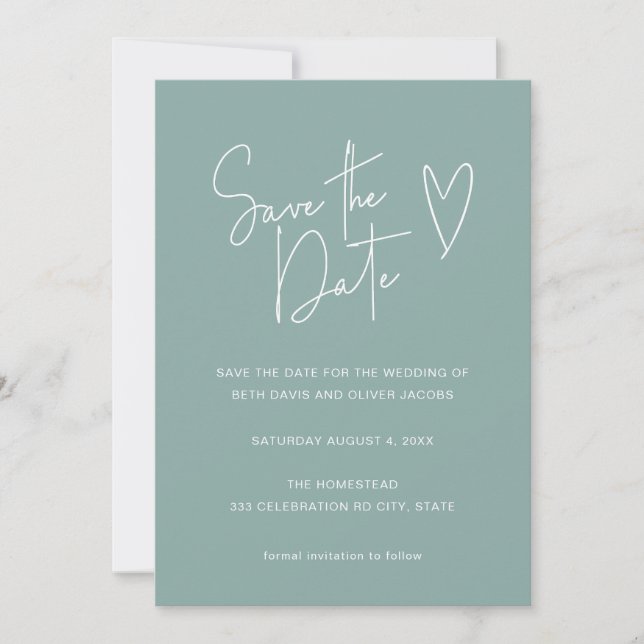 Modernes Script Schriftart Green Foto Save the Dat Date (Vorderseite)