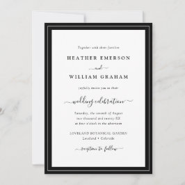 Modernes Script Schwarz und Weiß Hochzeit Einladung