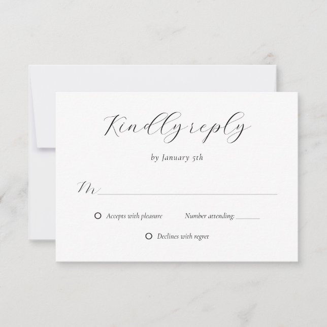 Modernes Script Schwarz und Weiß Hochzeit RSVP Karte (Vorderseite)