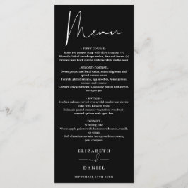 Modernes Script Schwarz und Weiß Hochzeitsessen Menükarte