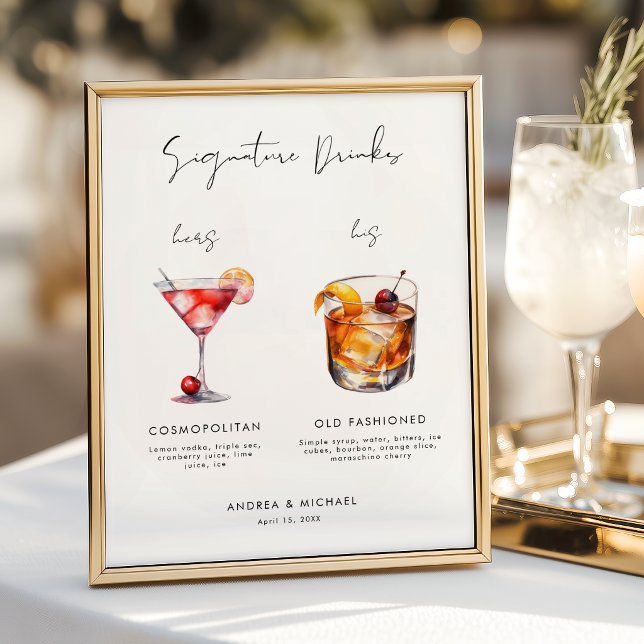 Modernes Script Signature Drinks Bar Wedding Sign Poster (Von Creator hochgeladen)