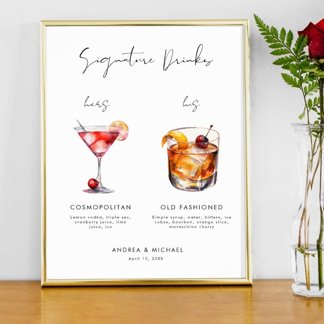 Modernes Script Signature Drinks Bar Wedding Sign Poster (Von Creator hochgeladen)