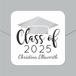 Modernes Script Silver 2025 Custom Abschluss Quadratischer Aufkleber