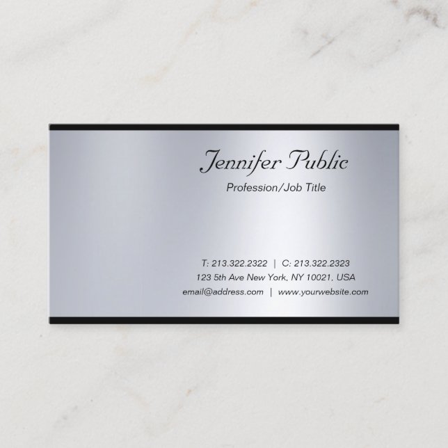 Modernes Script Silver Luxus Beruflich Graceful Visitenkarte (Vorderseite)
