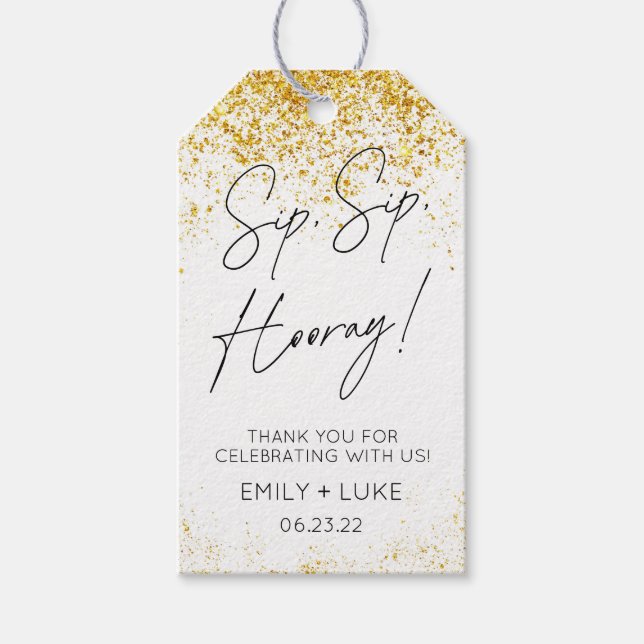 Modernes Script Sip Hooray Wedding Wine Fevor Geschenkanhänger (Vorderseite)