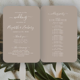 Modernes Script Taupe Hochzeitsprogramm Fächer