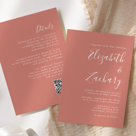 Modernes Script Terracotta QR Code Hochzeit Einladung