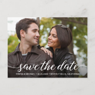 Modernes Script-Verlobung-Foto Save the Date Postkarte