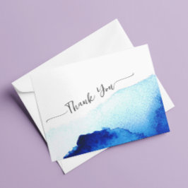 Modernes Script Watercolor Indigo Blue Wedding Dankeskarte