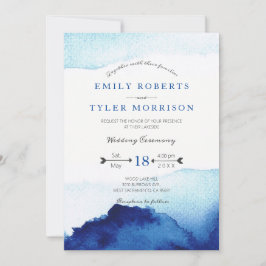 Modernes Script Watercolor Indigo Blue Wedding Einladung