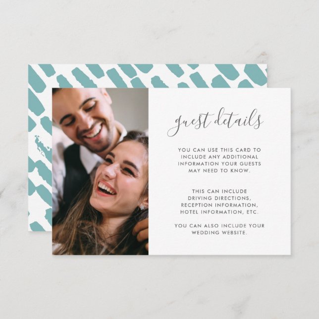 Modernes Script Wedding Blue Gast Details Foto Begleitkarte (Vorne/Hinten)