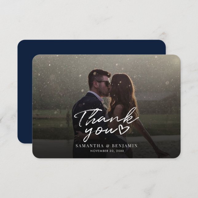 Modernes Script Wedding Foto Danke Karte (Vorne/Hinten)