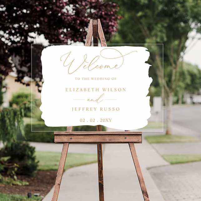 Modernes Script White Gold Wedding Willkommenszeic Acrylschild (Modern Script White Gold Wedding Welcome Sign)