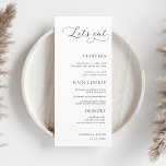 Modernes Script White Minimalistisch Let's Eat Wed Menükarte<br><div class="desc">Dieses elegante Hochzeitsmenü mit individuellem Text und modernem Drehbuch würde Ihr Party wunderbar ergänzen! Ändern Sie den Text einfach,  indem Sie auf die Option "Personalisieren Sie diese Vorlage" klicken.</div>