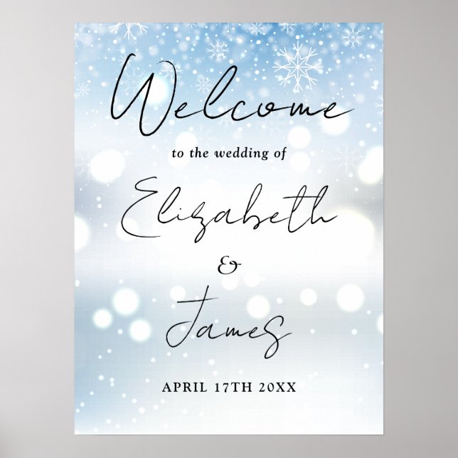 Modernes Script Winter Wedding Willkommenszeichen Poster (Vorne)