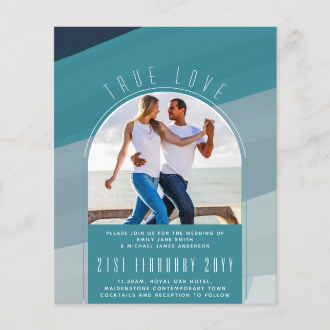Modernes Sea Glass Ocean Peacock Aquamarine Hochze Flyer (Vorne)