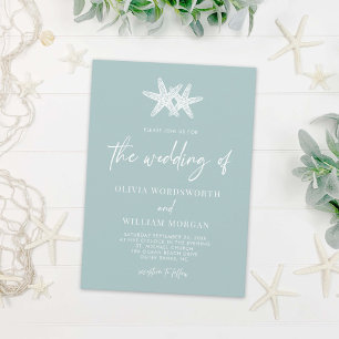 Modernes Sea Glass Starfish Beach Script Hochzeit Einladung