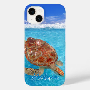 Modernes Sea Turtle Blue Beach Personalisiert Case-Mate iPhone 14 Hülle