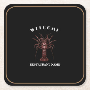 Modernes Seafeufel-Begrüßungslogo Lobster Restaura Rechteckiger Pappuntersetzer