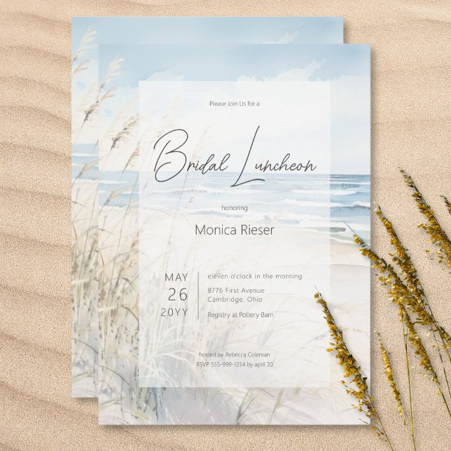 Modernes Seaside Watercolor Beach Bridal Luncheon Einladung (Modern Seaside Watercolor Beach Bridal Luncheon Invitation)