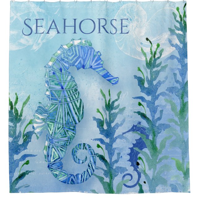 Modernes Seepferd Geometric Muster Beach Ocean Duschvorhang (Vorderseite)