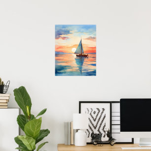 Modernes Segelboot mit Aquarellfarbe Farbenfrohe S Poster
