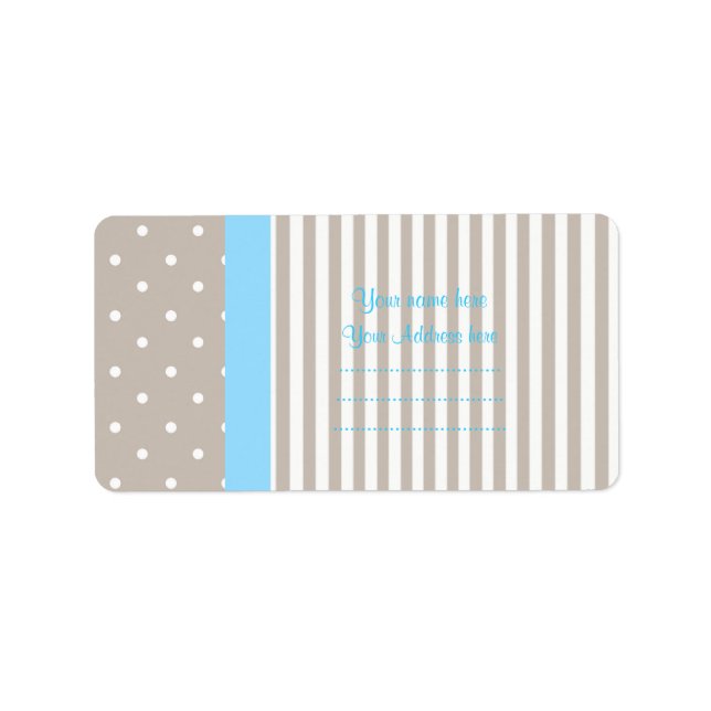 MODERNES SEPIA/AQUA GEPUNKTET STRIPE-ADRESSETIKETT ADRESSAUFKLEBER (Vorne)
